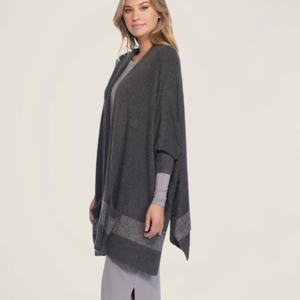 Barefoot Dreams Charcoal Gray Cozy Open-Front Poncho with Heathered Stripe